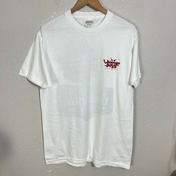 VTG 90's Whoop Ass Sportswear T Shirt Mens M White Graphic Loserville - Picture 2 of 6